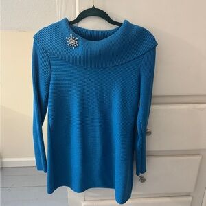 Alfani Blue Cowl Neck Sweater with Brooch